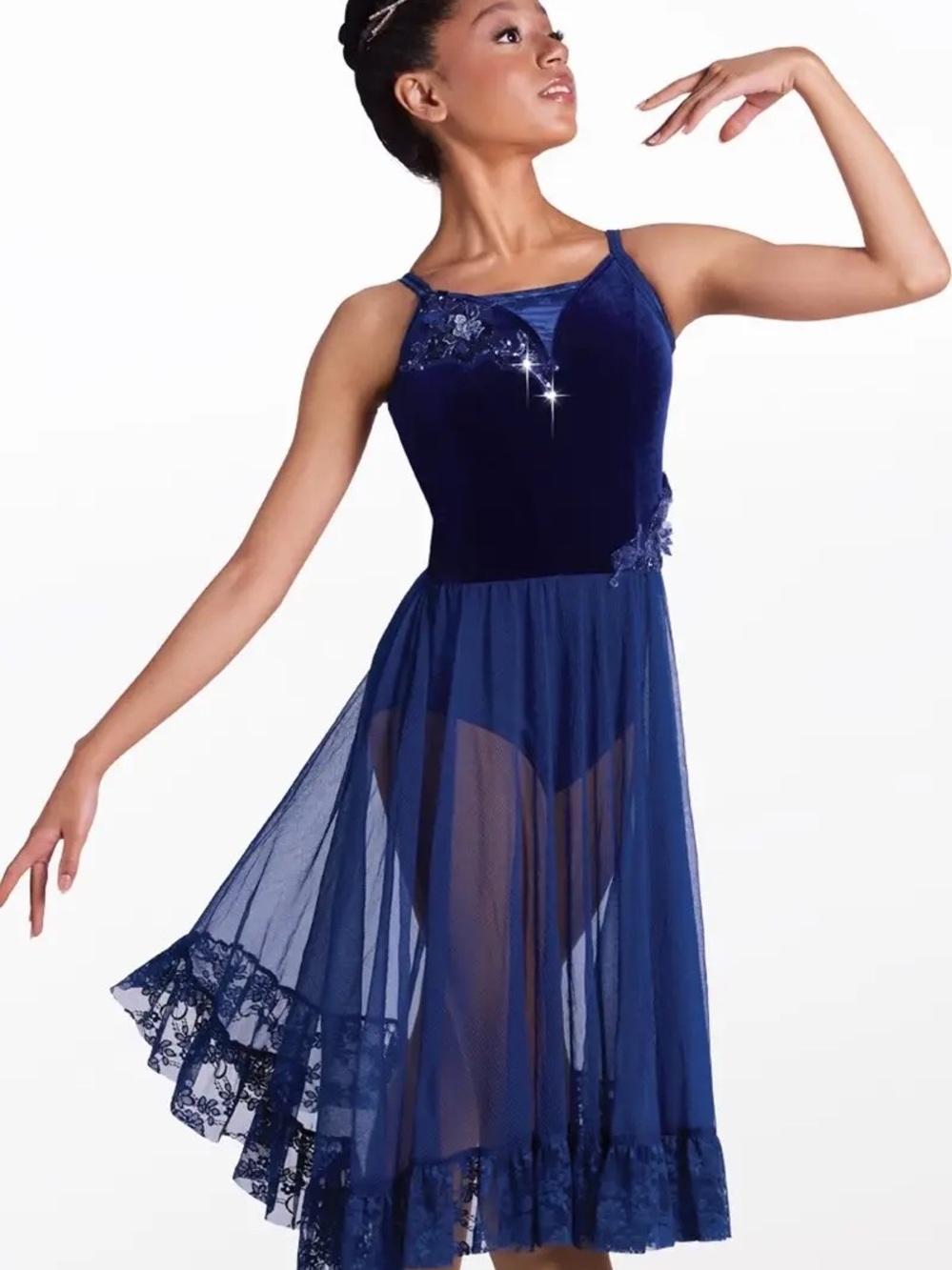 Weissman Navy Velvet and Tulle Midi Dance Dress